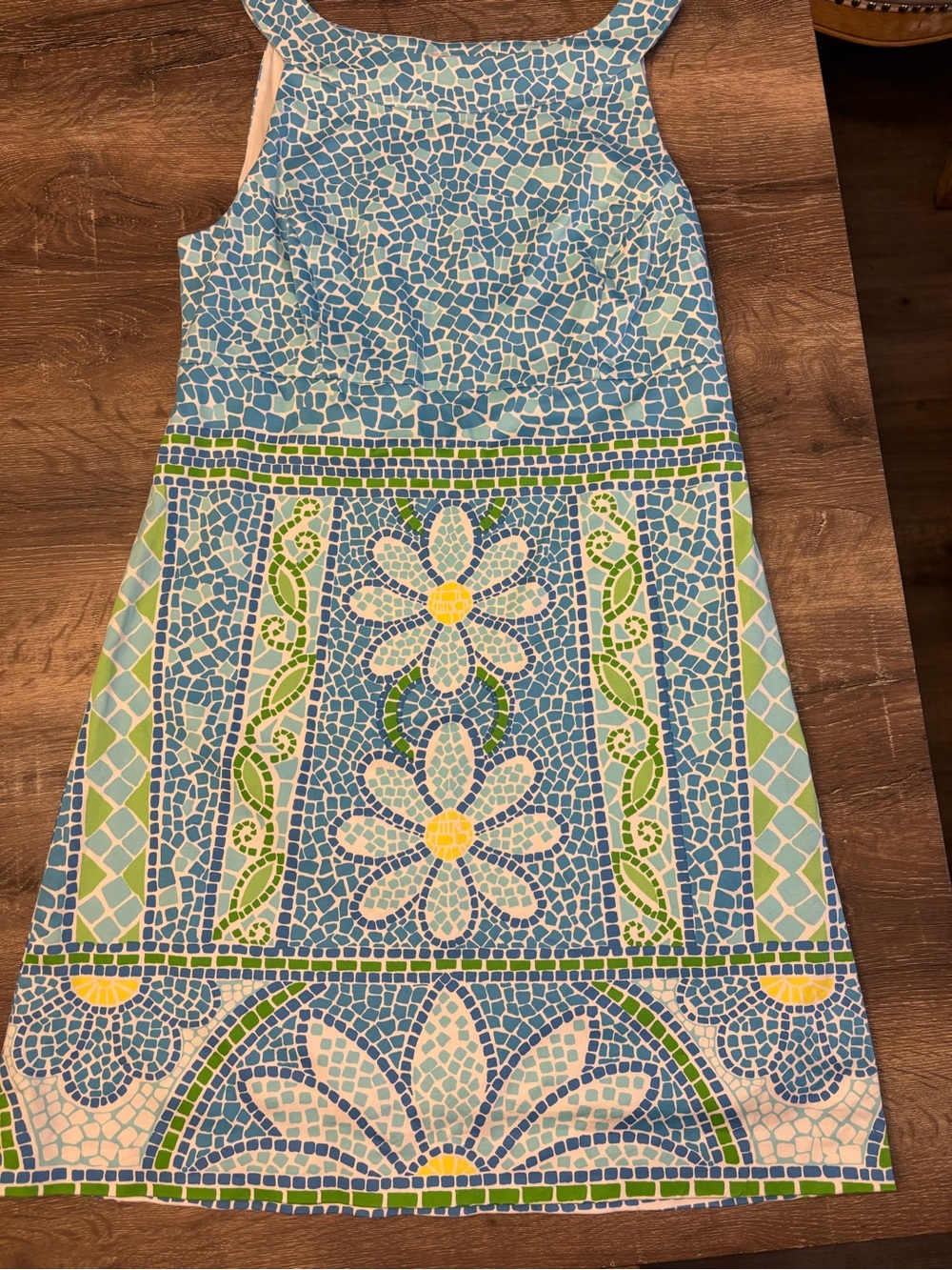 Lilly Pulitzer Blue Mosaic Floral Sundress with Green Accents